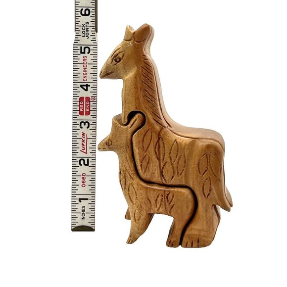 Vintage Wooden Llama and Baby Hand Carved Puzzle Trinket Jewelry Box Alpaca - Picture 8 of 8